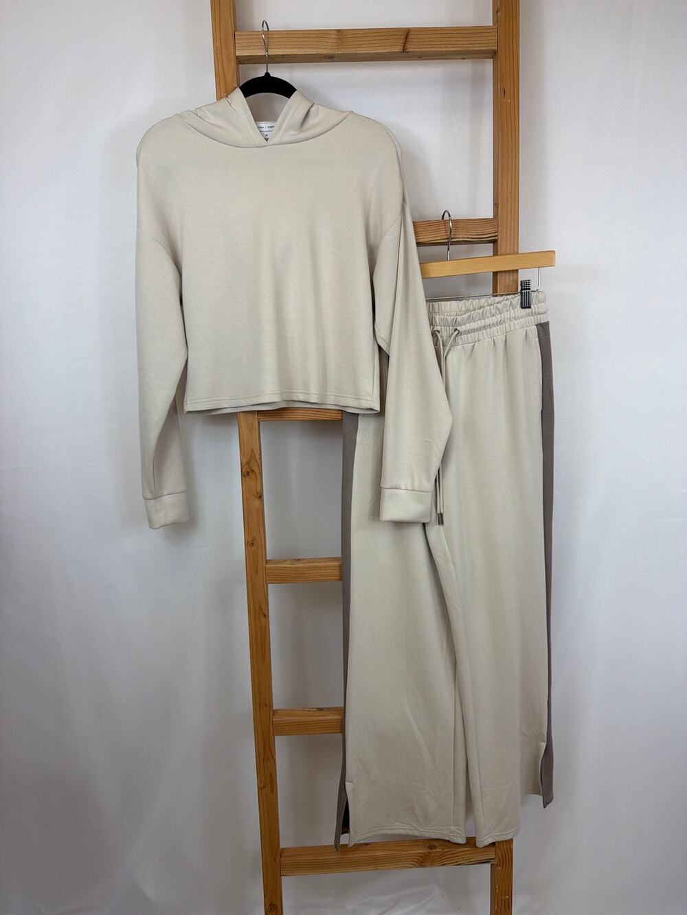Better Together Tan Hooded Top and Striped Pant Set Lounge Outfit Size M